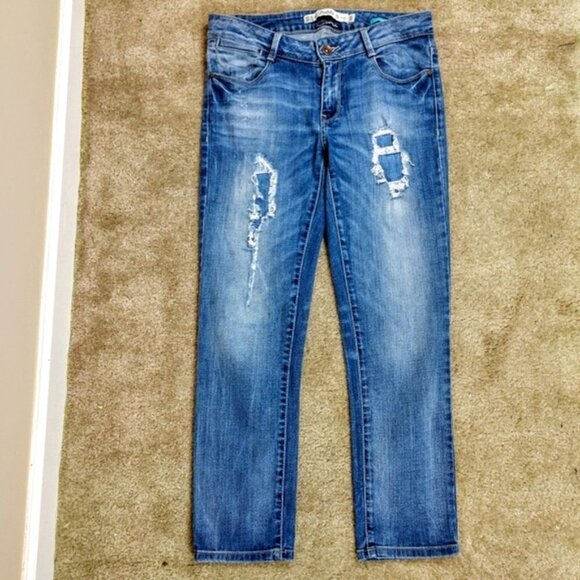 Zara TRF Distressed Straight Capri Jeans Sz 6 - Picture 2 of 9